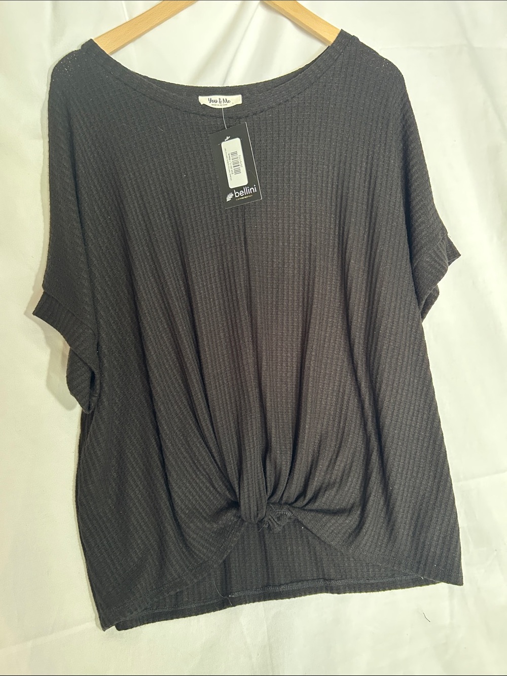 Bellini Black Short-Sleeve Knot-Front Top